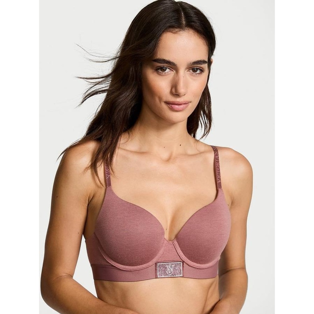Victoria's Secret T-Shirt Push-Up Perfect Shape Bra Pink Bling Logo 32C NWT